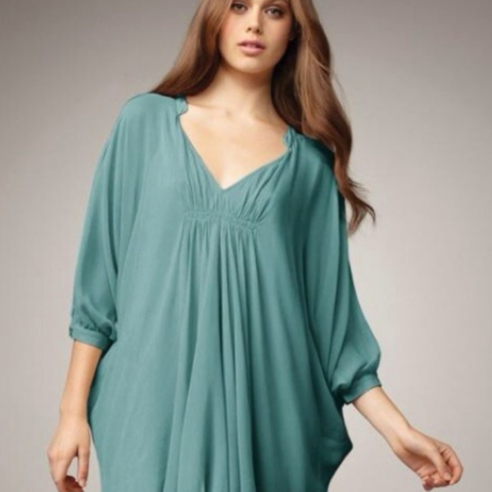 Diane Von Furstenberg Silk Dreamy Fairy Boho Lightweight Teal Mini Dres Sz 6
